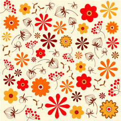 Autumn flowers pattern, vivid colors, vector graphic. - obrazy, fototapety, plakaty