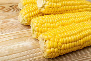 Sweet Corn Ears on Wooden Desk