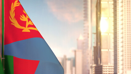 flag of Eritrea on city skyscrapers buildings vanilla sundown bg for day of the flag - abstract 3D illustration