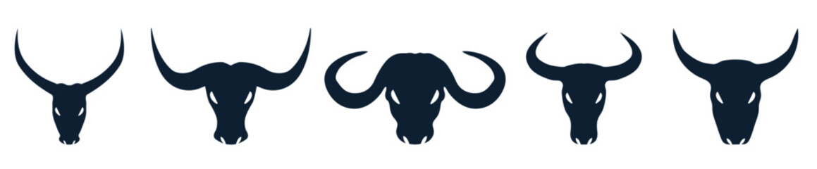 Bull head logo icon vector. Silhouette Bull, cow head with long horn vector logo design