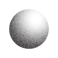 Grain circle gradient. Stippled round shape. Radial stochastic dotwork texture. Random grunge noise background. Black dots sphere. Halftone vector 