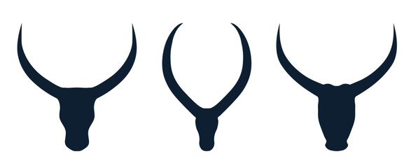 Bull head logo icon vector. Silhouette Bull, cow head with long horn vector logo design