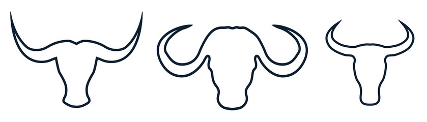 Bull head logo icon vector. Silhouette Bull, cow head with long horn vector line art design