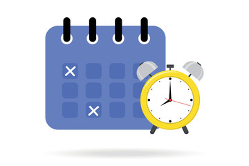 Calendar and clock icon on flat style. Schedule, appointment, important date, concept. Time management, planning. Day, month, year, time. Deadline symbol. Reminder concept