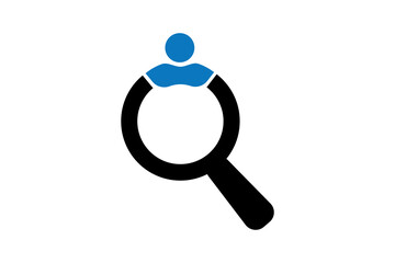 Search job vacancy icon. Loupe icon with person silhouette. Search job vacancy icon in flat style. Magnifier choosing best worker. Look for candidate