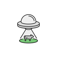 UFO kidnaps a cow icon. High quality coloured vector illustration.