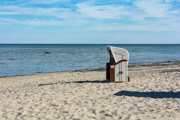 A wicker beach baskets  on the beach at the Baltic Sea