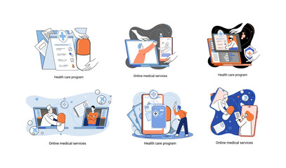 Mobile medicine mhealth online doctor, online medical services, health care program, talk to doctor from anywhere. Smartphone with medical application. Digital health and medical consultation metaphor