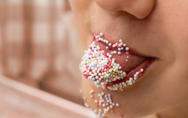 Sweet Sprinkles on Kid Tongue Closeup
