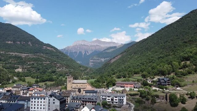Drone views over 2600m of altitude with waterfalls. French Pyrenes mountains.