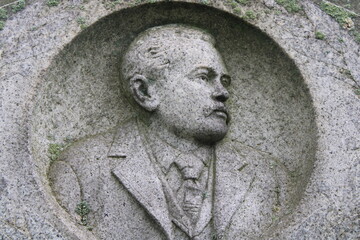 Stone Monuments In A Cemetery.  