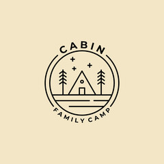 cabin badge logo line art vector minimalist design template