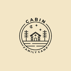 cabin or cottage line art badge logo vector illustration template icon graphic design