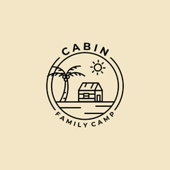cabin minimalist line art badge logo icon template vector illustration design