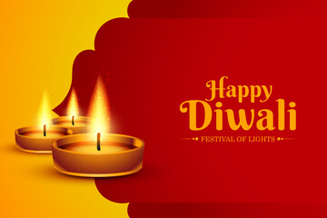 Beautiful happy diwali decorative oil lamp card background