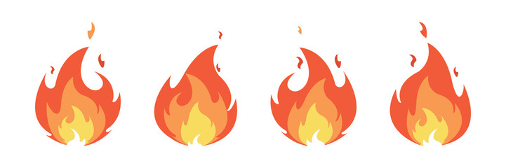 Set of fire icons. Collection of hot flame elements. Fire icon Isolated vector illustration in flat style