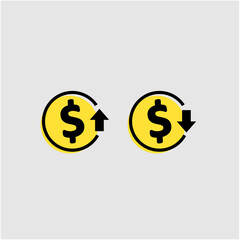 Send money coins icon with outline and yellow color