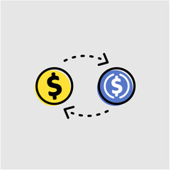 icon exchange money currency with USD cryptocurrency  with outline and yellow color