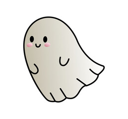 Halloween cute ghost. Kawaii face. Vector design on isolated background. Cartoon style. For print and web.