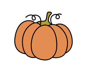 The orange pumpkin is the symbol of Halloween and Thanksgiving. Vector design on isolated background. Cartoon style. For print and web.