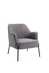Gray luxury soft classical armchair with black metal legs for home, cafe and office, isolated on white background with clipping path. modern furniture