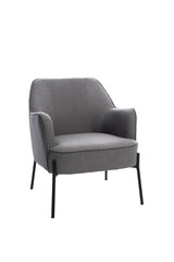 Gray luxury soft classical armchair with black metal legs for home, cafe and office, isolated on white background with clipping path. modern furniture