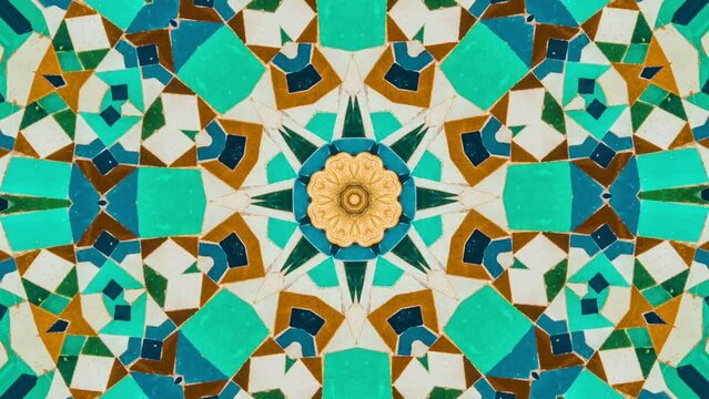 full frame shot of Moroccan traditional mosaic called Zelige with abstract effect