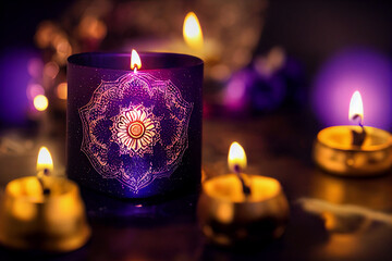 Digital 3d illustration of beautiful Diwali candles, the festival of lights. 