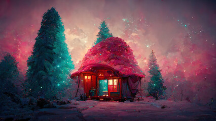 Fairy Christmas forest. AI render.