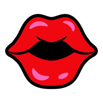 Logo Beso. Silueta De Labios De Mujer Con Lápiz Labial