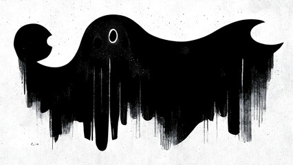 Simple illustration of white Halloween creature against a black background - obrazy, fototapety, plakaty