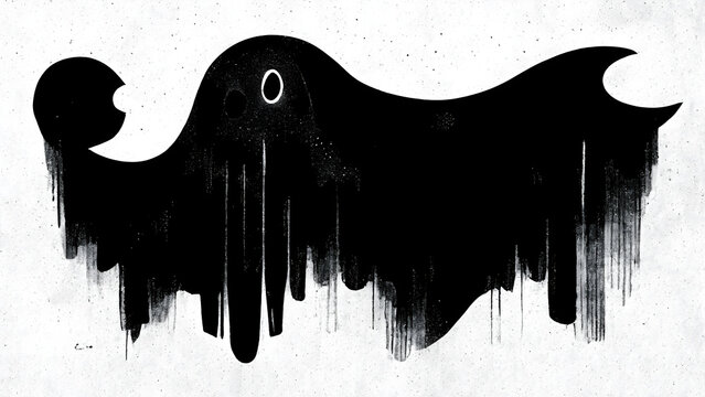 Simple illustration of white Halloween creature against a black background