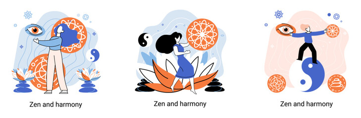 Zen and harmony metaphor, meditation practice. Balance, relaxation, mindfulness. Calm person relaxing. Yoga and spiritual practice, relax, recreation, healthy lifestyle. Japanese cult of mind and body