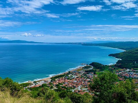 Stratoni village Greece blue sea and beach