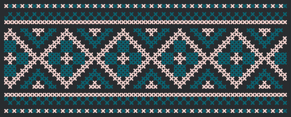 Folk pattern cross stitch in calm tones
