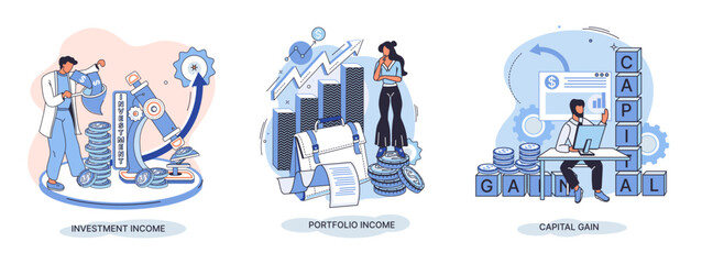 Capital gain, net income, monetary profit and growing graph up. Economic growth, income from investments. Metaphor of business success. Difference between purchase price of an asset and its sale price