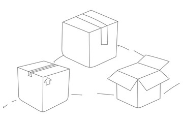 Set of cardboard boxes line art vector illustration