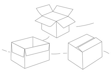 Set of cardboard boxes line art vector illustration