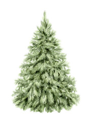 Watercolor vintage green classic Christmas tree isolated on white background. Hand drawn illustration sketch