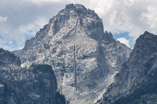 View of Middle Teton peak in Grand Teton National Park featuring the prominent diabase
