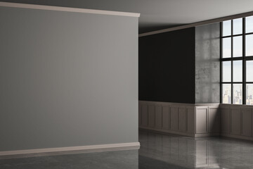 Obraz premium 3D rendering of gray home interior without furniture. Empty room, Mock up, copy space. 3D Rendering