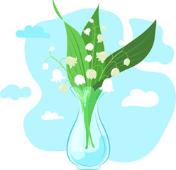 Lilies of the valley in a glass vase. 