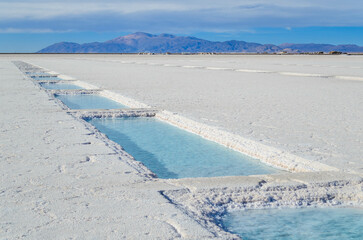 Salt Evaporation Pools at Salinas Grandes in Jujuy, Argentina.