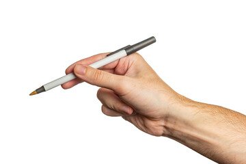 Isolated caucasian male hand holding a pen
