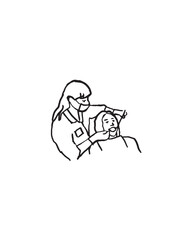 Dentist Working on a Patient's Teeth - Black and White Simple Drawing