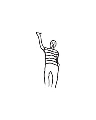 Person waving at camera - Simple black and white illustration