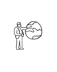 Teacher Presenting Globe - Community Helper - Black White Icon Sketch