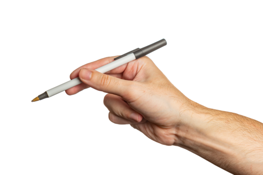 Isolated caucasian male hand holding a pen