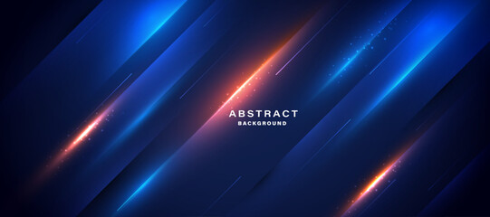 Blue technology background with motion neon light effect.Vector illustration.
