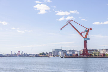 Gothenburg harbor with traffic and activity - cranes and ships/boats, Sweden,Scandinavia,Europe